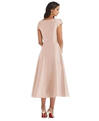 Alfred Sung Plus Puff Cap Sleeve Full Skirt Satin Midi Dress