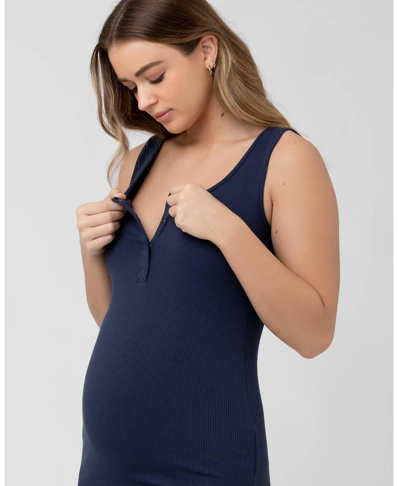 Ripe Maternity Penny Button Down Rib Dress in Navy - Perfect for Nursing and Maternity Wear