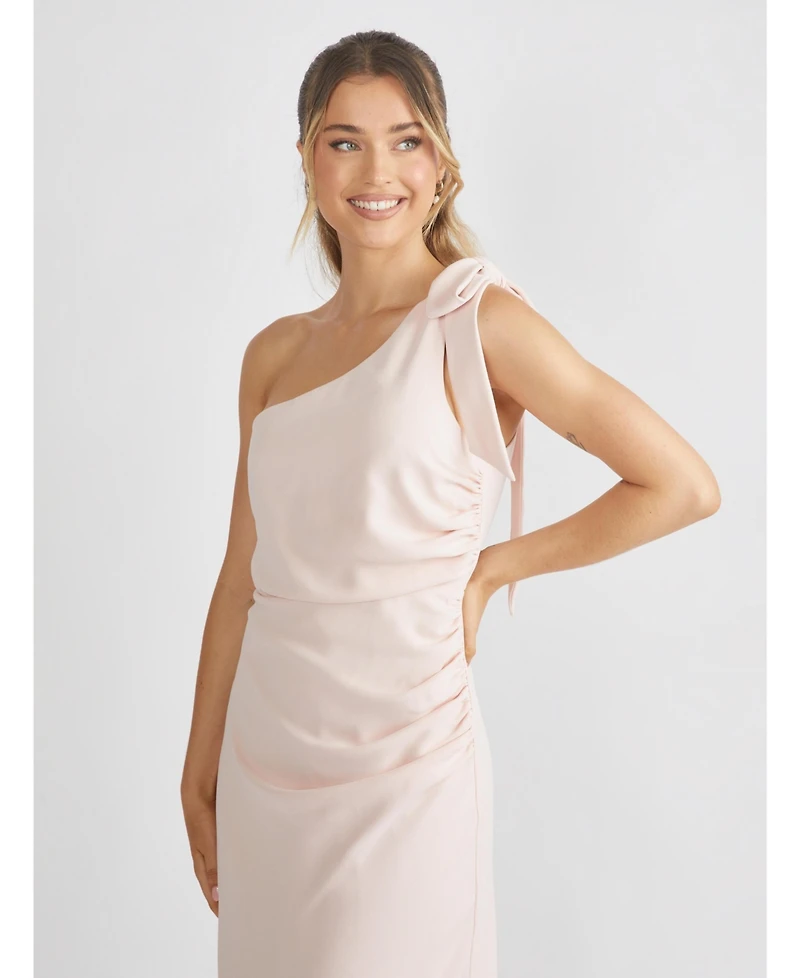 Six Stories Women's Bow One Shoulder Crepe Bridesmaid Dress