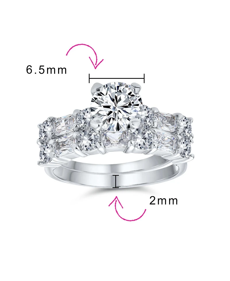Bling Jewelry Art Deco Style 2CT Cubic Zirconia Princess Cut Solitaire & Cz Baguettes Encrusted Band Ring Set Sterling Silver