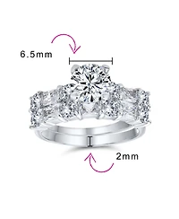 Bling Jewelry Art Deco Style 2CT Cubic Zirconia Princess Cut Solitaire & Cz Baguettes Encrusted Band Ring Set Sterling Silver