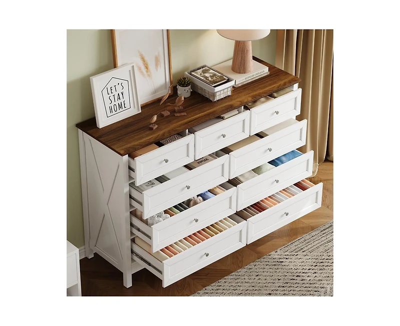 Casainc Wood Storage Cabinet with 9 Drawers and Silver Handle