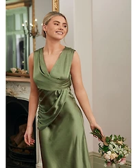 Six Stories Plunge Drape Satin Bridesmaid Dress