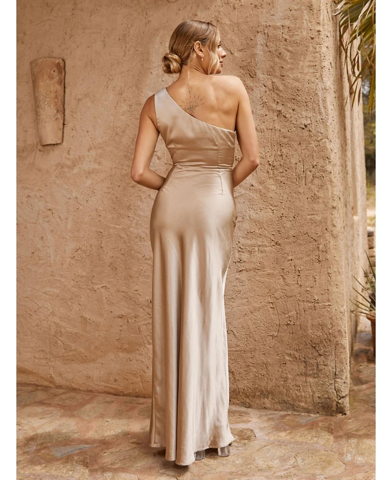 Six Stories Women's One Shoulder Satin Bridesmaid Dress