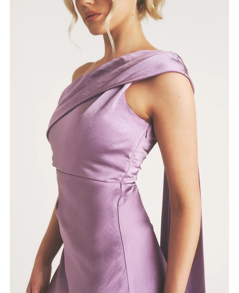 Six Stories Women's One Shoulder Drape Stin Bridesmaid Dress