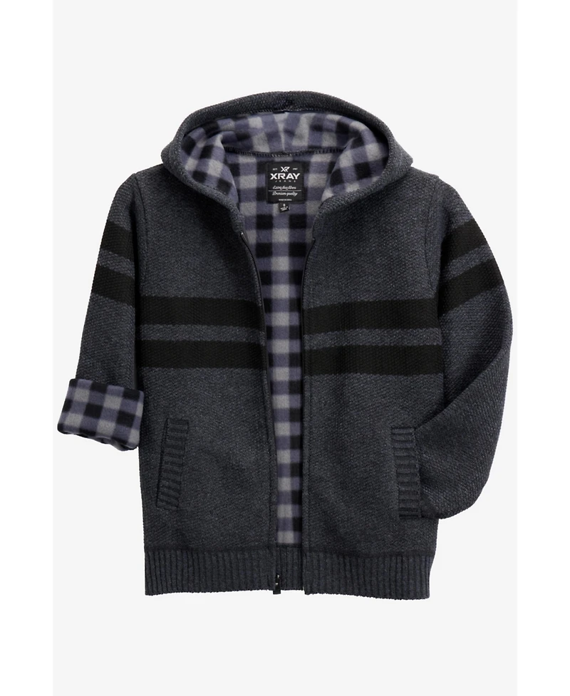 Xray Boys Hooded Flannel Lined Full Zip Sweater With Stripes