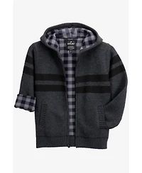 Xray Boys Hooded Flannel Lined Full Zip Sweater With Stripes