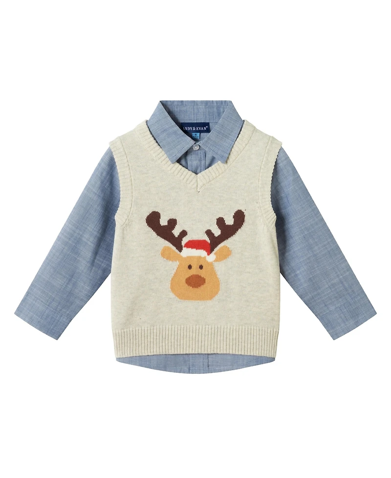 Andy & Evan Infant Boys Winter Moose Sweater Vest Set