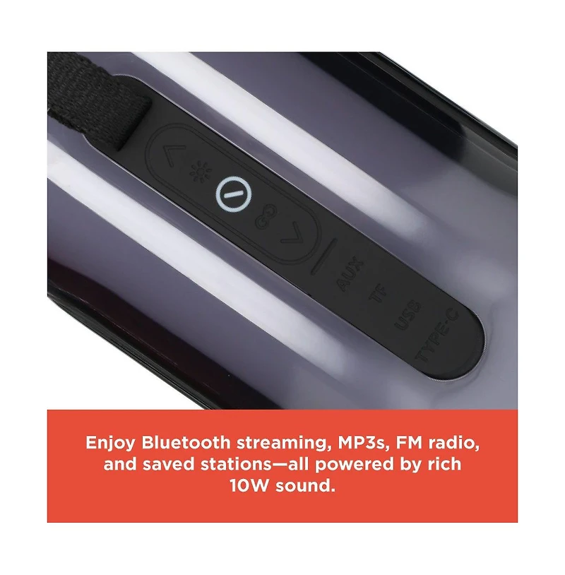 RadioShack Wireless Portable Speaker, 10W, Rgb 360 Lights, Bluetooth 5.1, Waterproof IPX5 with Fm Radio 4001777