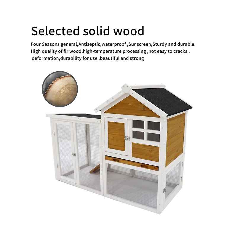 Aostirmotor Outdoor Yellow Wood Pet House with a Deeper Pull Out Tray for Small Animals