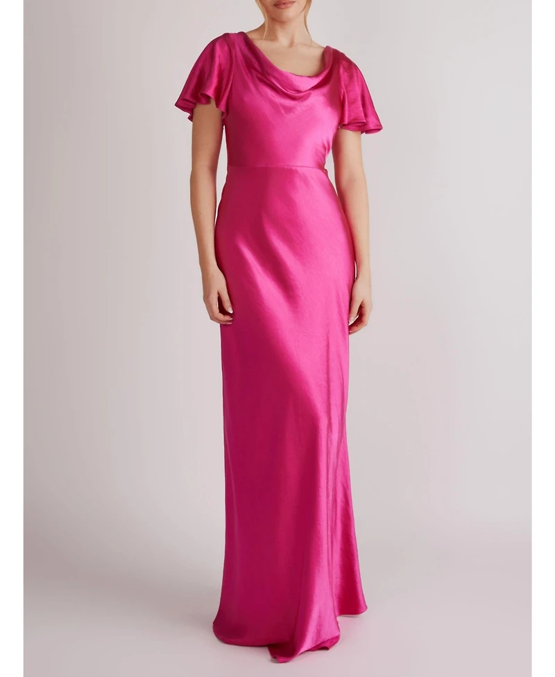 Six Stories Women's Flutter Sleeve Satin Bridesmaid Dress