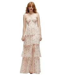 Bustier-Style Chiffon Tiered Ruffle Maxi Dress with Adjustable Straps