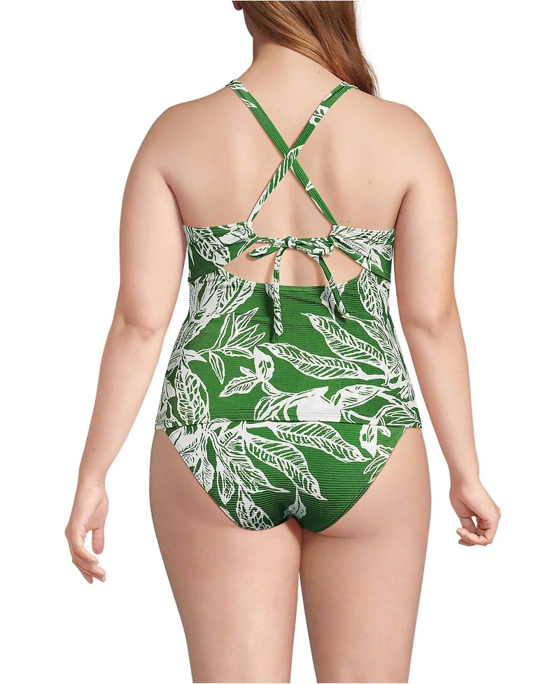 Lands' End Women's Plus Shine Ribbed Tankini Top and High Waisted Bottom Swimsuit Set