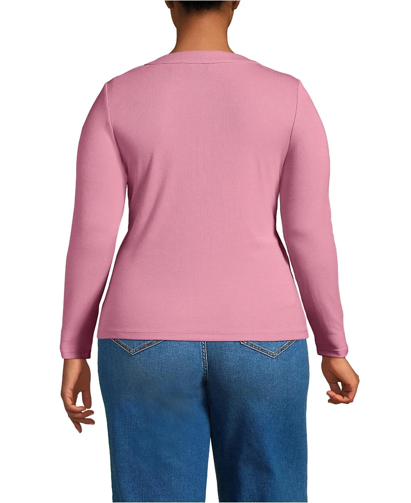 Lands' End Plus Drapey Rib Fitted Long Sleeve Henley T-Shirt