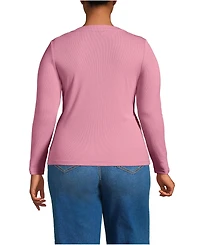 Lands' End Plus Drapey Rib Fitted Long Sleeve Henley T-Shirt