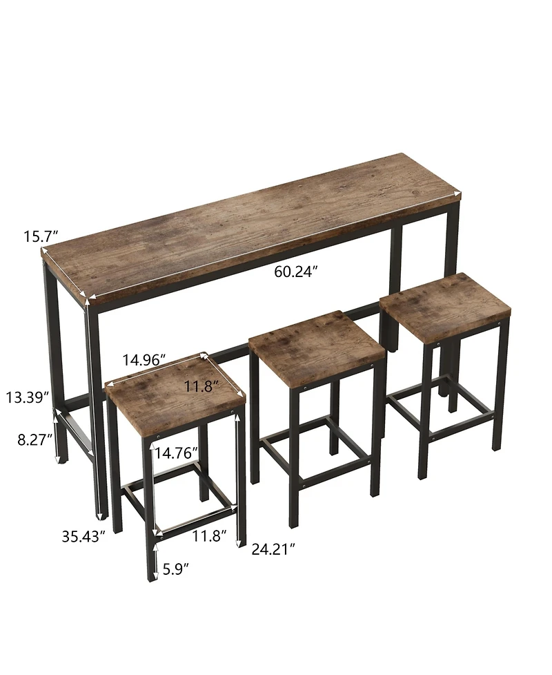Casainc Modern Long Dining Table Set with 3 Stools and Metal Frame, Easy Assembly