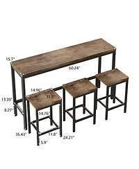 Casainc Modern Long Dining Table Set with 3 Stools and Metal Frame, Easy Assembly