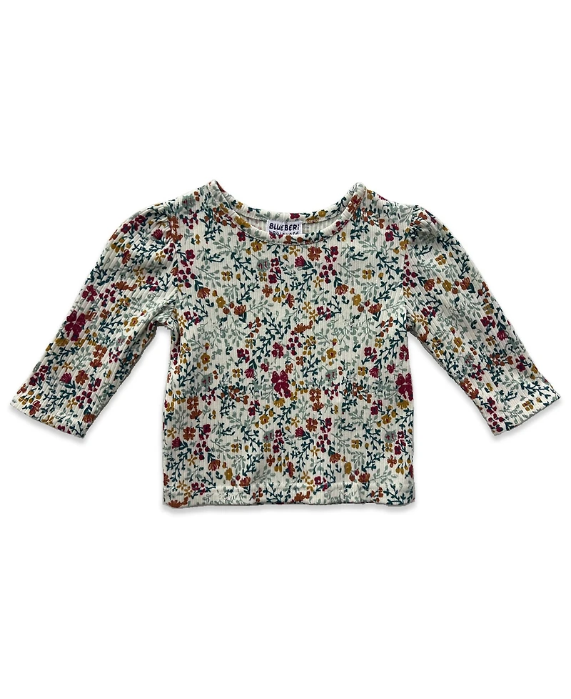 Blueberi Boulevard Baby Girls 2-Piece Long-Sleeve Top and Denim Jumper Set