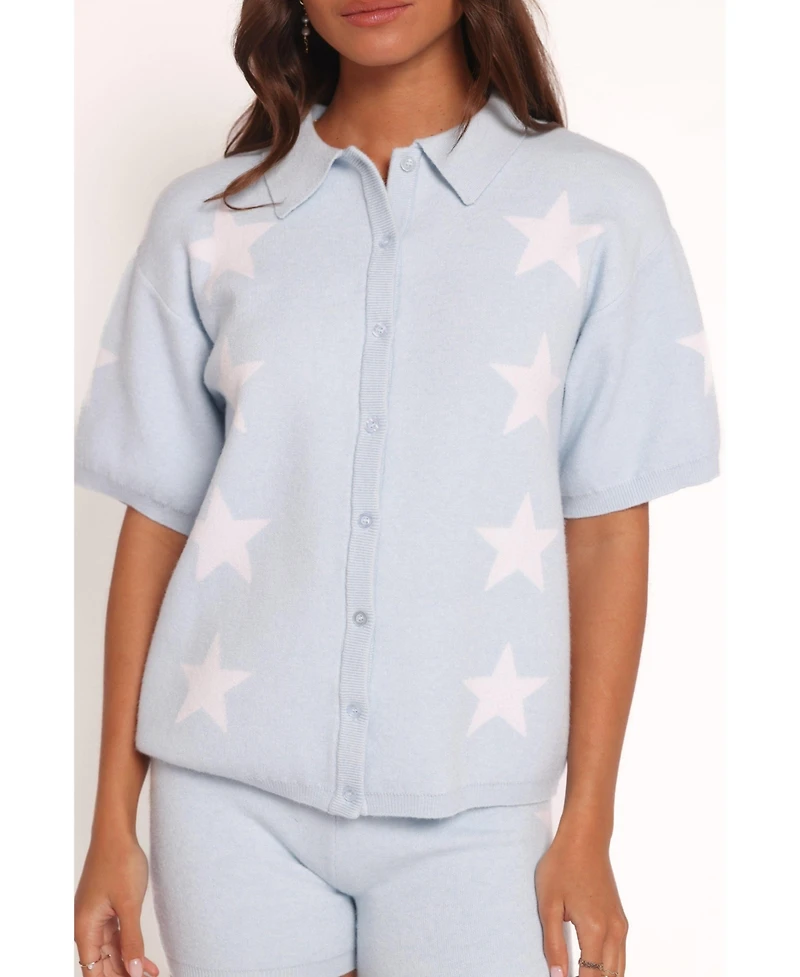 Petal and Pup Women's Lela Knitted Shirt - Light Blue Stars