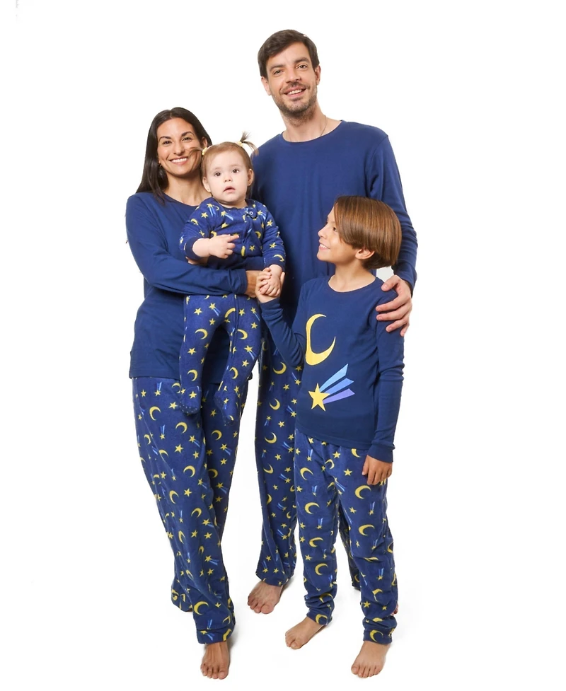 Leveret Kids Cotton Top and Fleece Pants Pajamas, Moon Print, Matching Family Pajamas