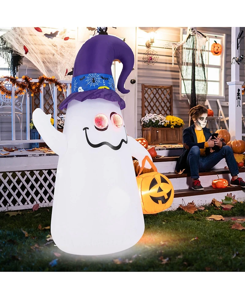 6 Ft Halloween Inflatables Cute Ghost with Jack-o-Lantern & Witch Hat