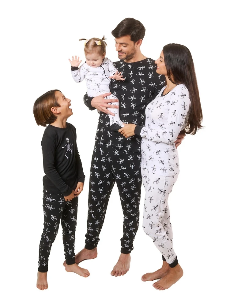 Leveret Baby Footed Cotton Pajamas - Skeleton Black Print - Matching Family Halloween Pajamas