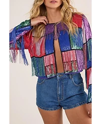 Nasty Gal Women's Colour Block Check Tassel Sequin Jacket