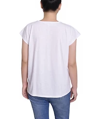 Ny Collection Petite Embroidered Yoke Extended Sleeve Top