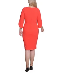 Ny Collection Petite 3/4 Cultivated Pearl-Detail Petal Sleeve Dress