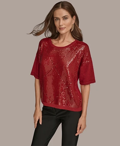 Donna Karan New York Women's Short Sleeve Sequin Sweater