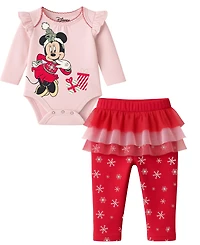 Disney Baby Girls 2-Piece Minnie Mouse Holiday Bodysuit and Skegging Set
