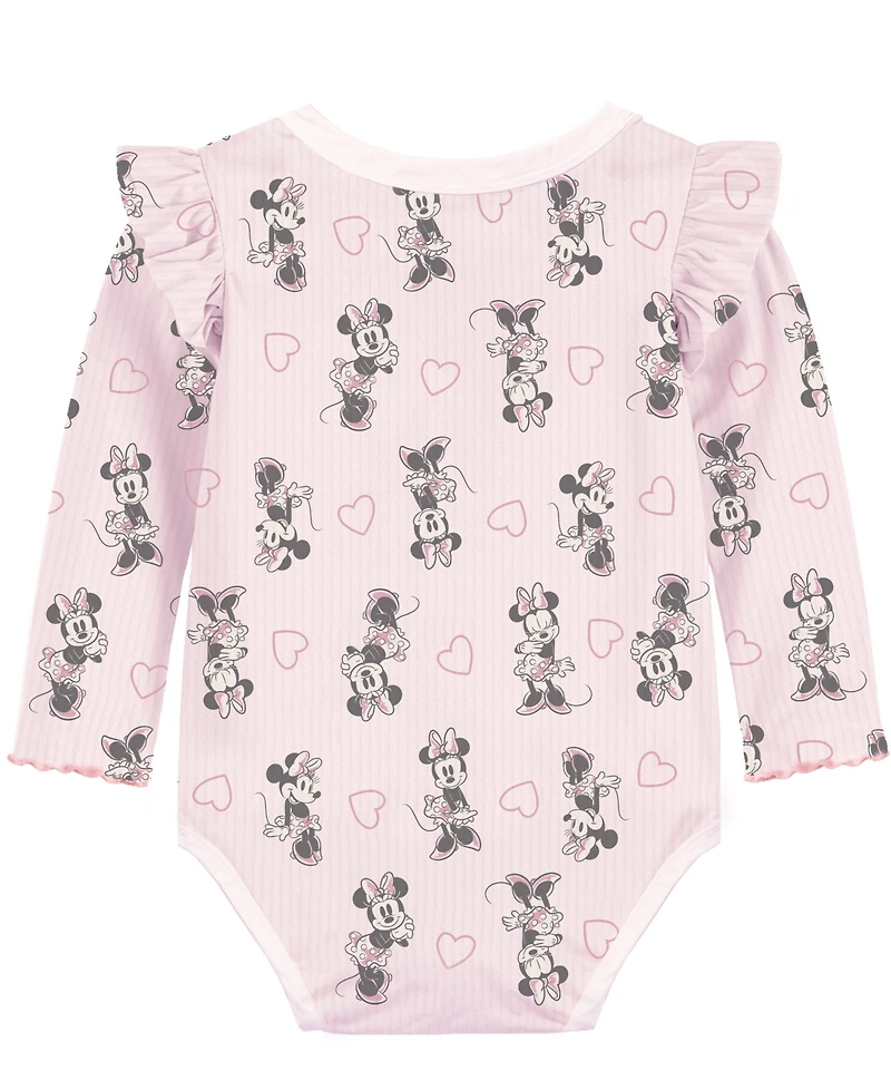 Disney Baby Girls 3-Piece Minnie Printed Bodysuit, Pants and Headband Set