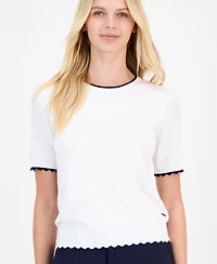 Nautica Jeans Women's Scallop-Trim Short Sleeve Crewneck Sweater