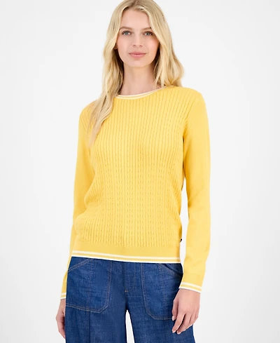 Nautica Women's Cotton Cable Knit Crewneck Sweater