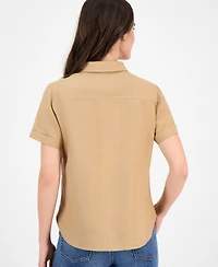 Nautica Women's Solid Short-Sleeve Camp Shirt