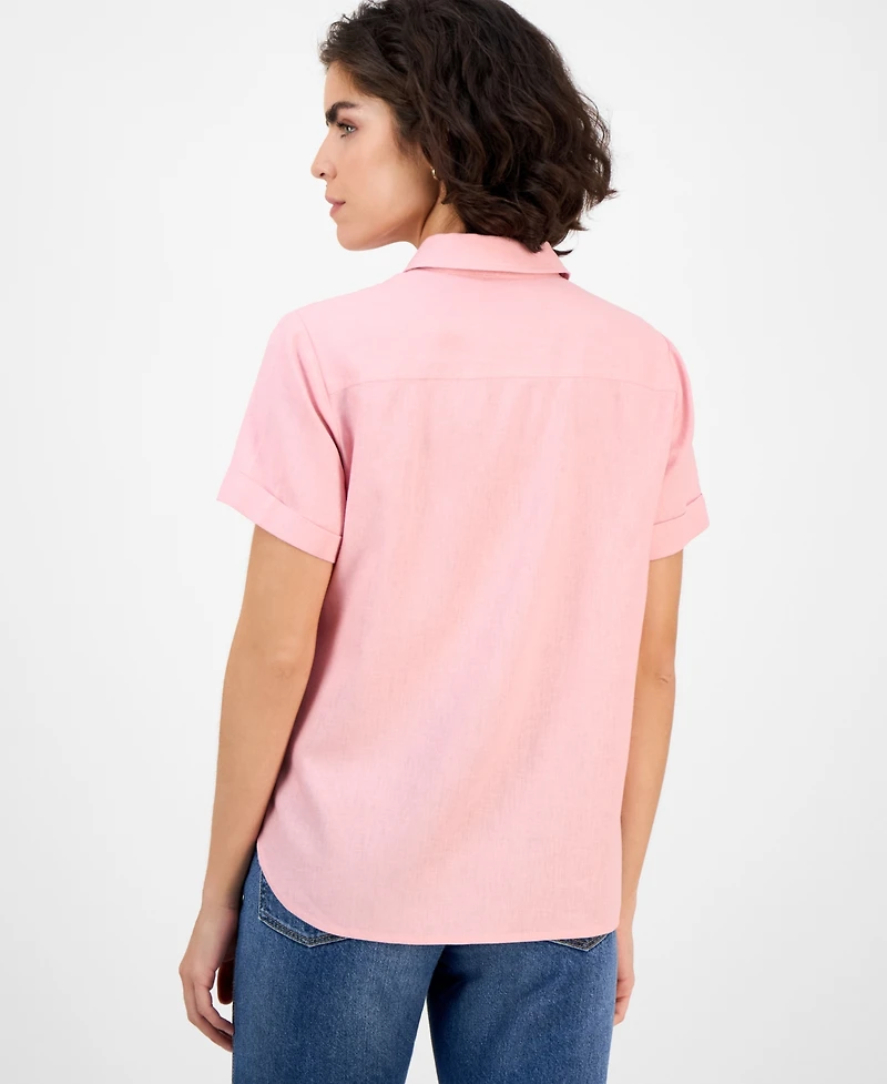 Nautica Jeans Women's Solid Short-Sleeve Camp Shirt