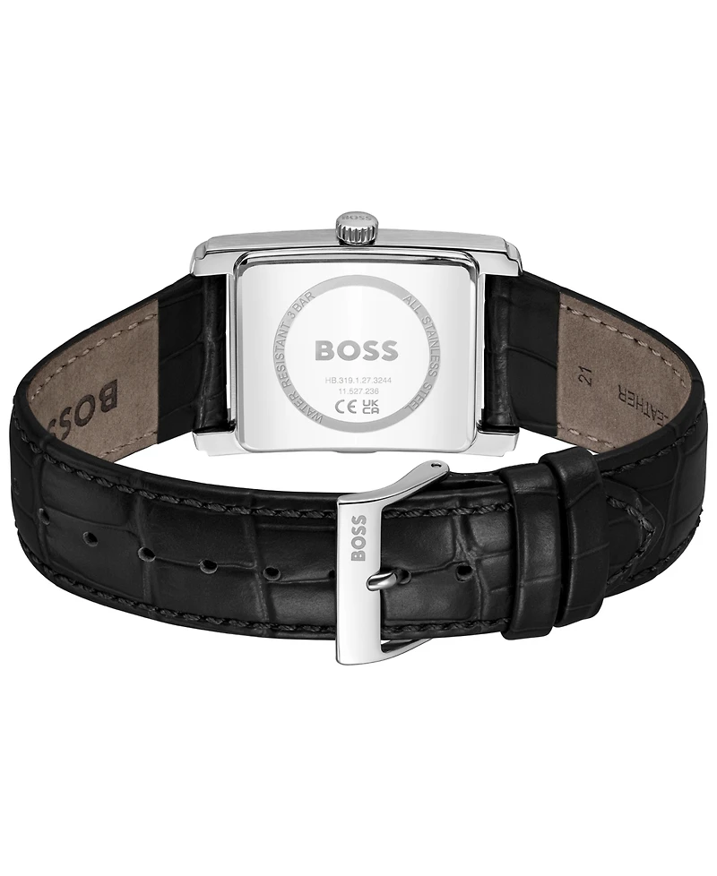 Hugo Boss Men's Principle Dress Quartz Basic Calendar Black Leather Watch, 28 x 39mm