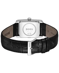 Hugo Boss Men's Principle Dress Quartz Basic Calendar Black Leather Watch, 28 x 39mm