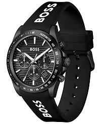 Hugo Boss Men's Strike Quartz Fashion Chrono Black Silicone Watch, 41mm