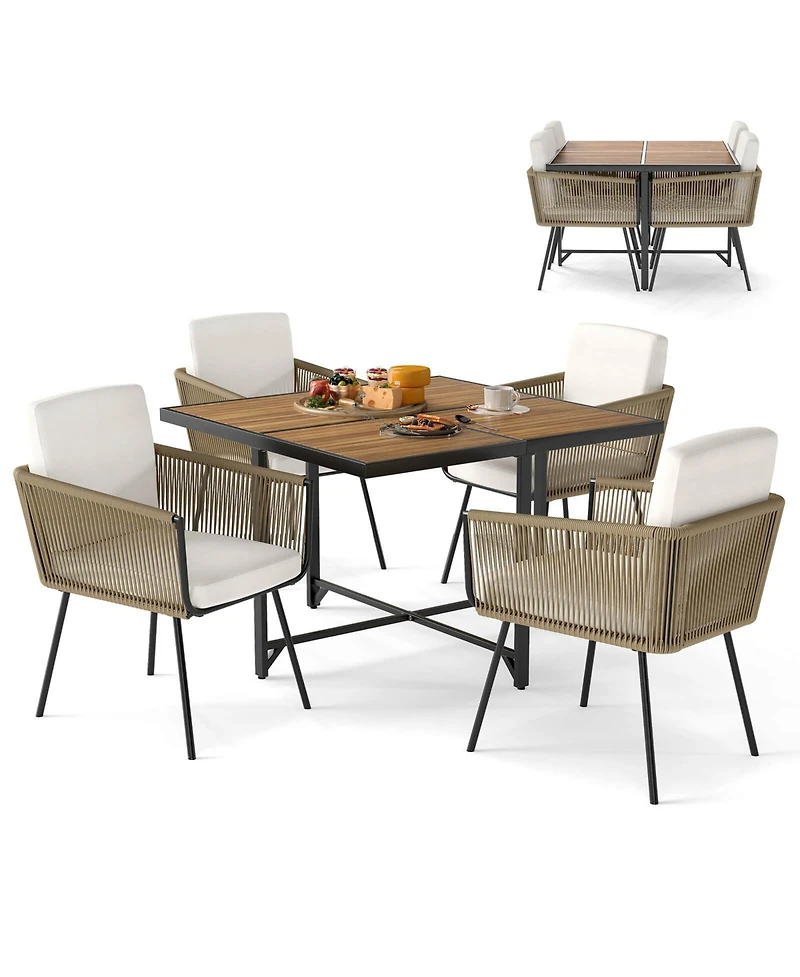 Gymax Set Of 5 Patio Dining Set Outdoor Rectangular Table & Chairs Furniture Set