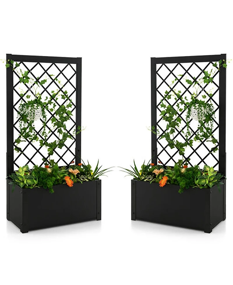 Gymax 2 Pcs Raised Garden Bed with Trellis Metal Planter Box for Climbing Plants