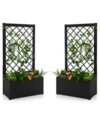 Gymax 2 Pcs Raised Garden Bed with Trellis Metal Planter Box for Climbing Plants