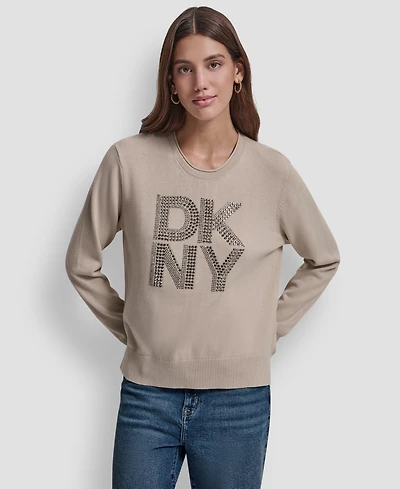 Dkny Jeans Petite Embellished Logo Crewneck Sweater