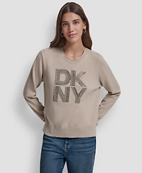 Dkny Jeans Petite Embellished Logo Crewneck Sweater