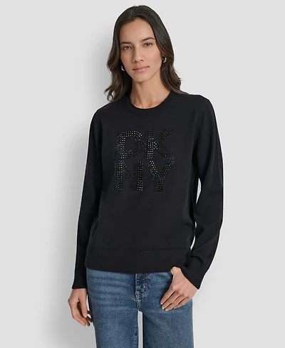 Dkny Jeans Petite Embellished Logo Crewneck Sweater