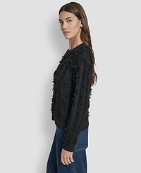 Dkny Jeans Petite Fringe Crewneck Sweater