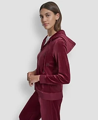 Dkny Jeans Petite Logo Detail Velour Zip-Up Hoodie