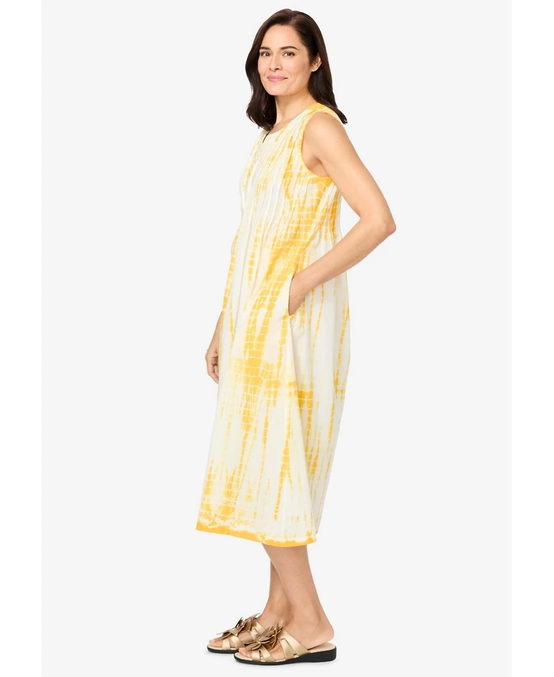 Woman Within Plus Size Sleeveless Pintuck Tie-Dye Dress