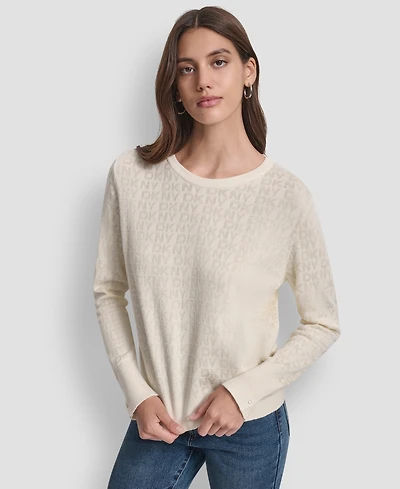 Dkny Jeans Petite Geometric Print Crewneck Sweater
