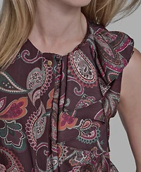 Bcbg Women's Printed Ruffle Button-Down Top
